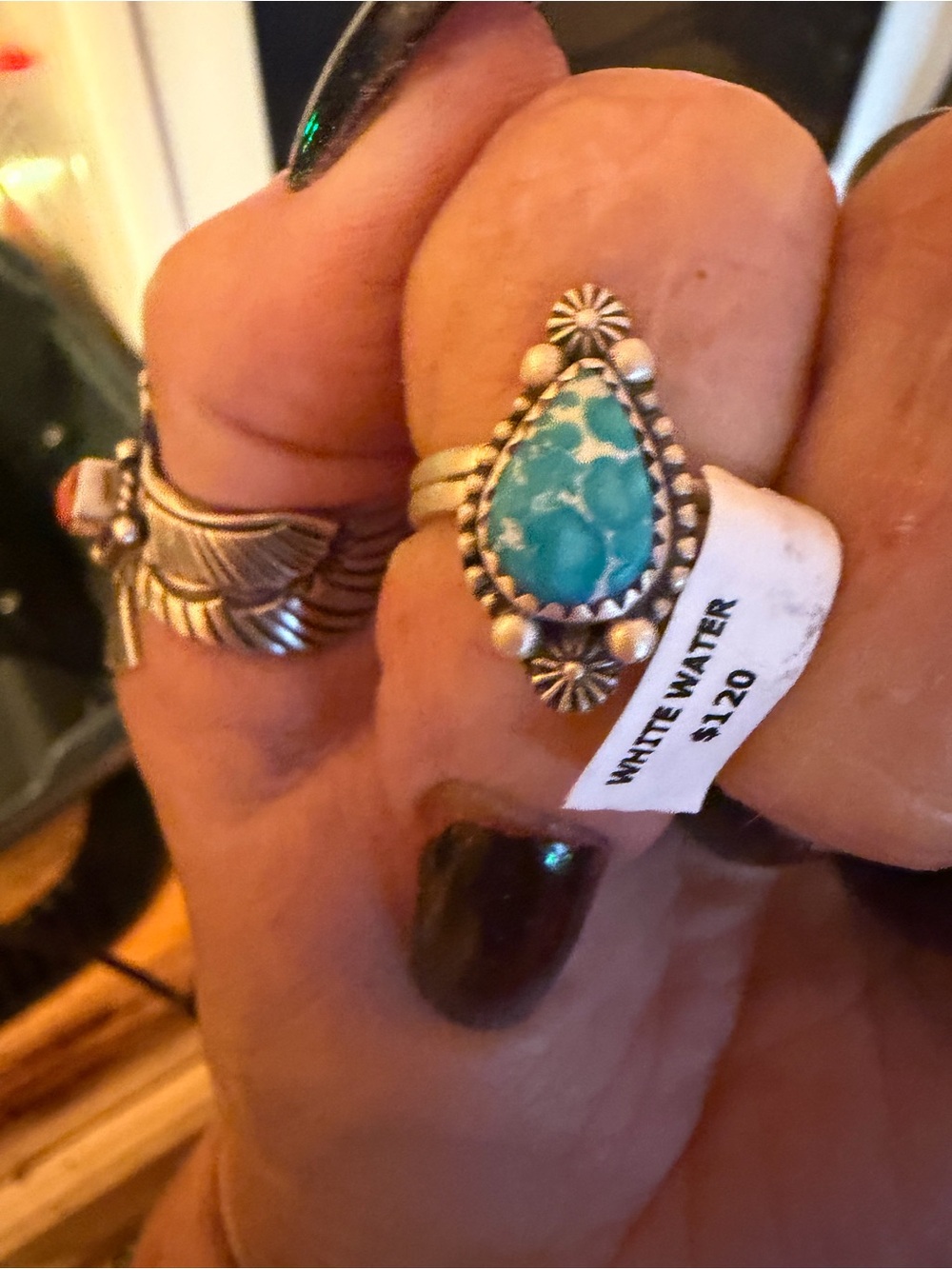 Whitewater Turquoise Stone Teardrop Sterling-Silver new adjustable